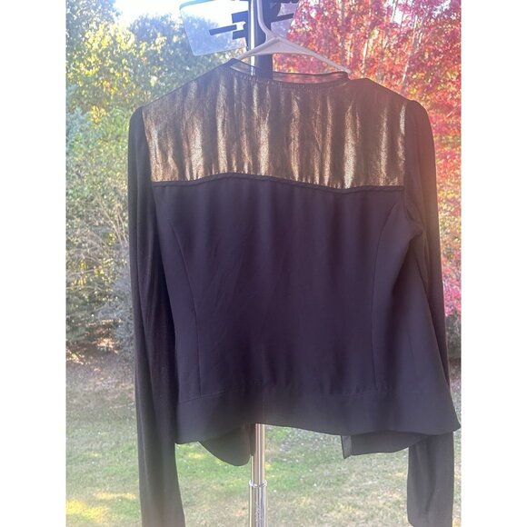 Cache Cardigan Jacket Open Front Top Black & Metallic Gold Holiday Party Size 0 - Picture 9 of 16
